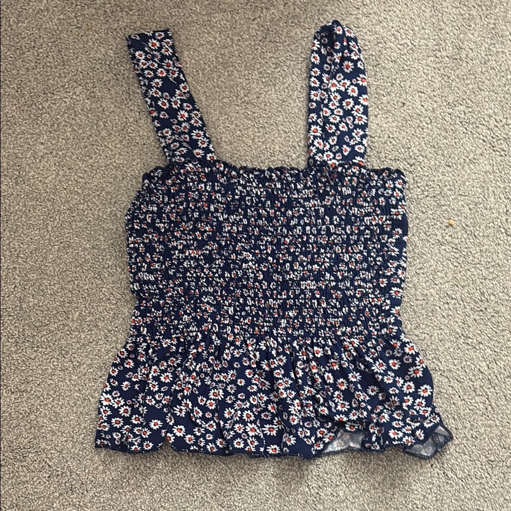 Floral Smocked Navy Top